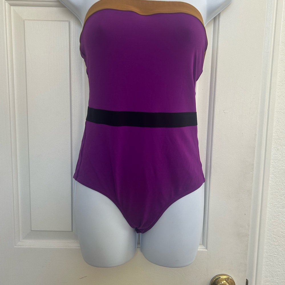 ERES Purple One-Piece Swimsuit with Tan Trim